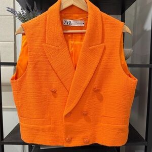 Zara Bright Orange Textured Vest